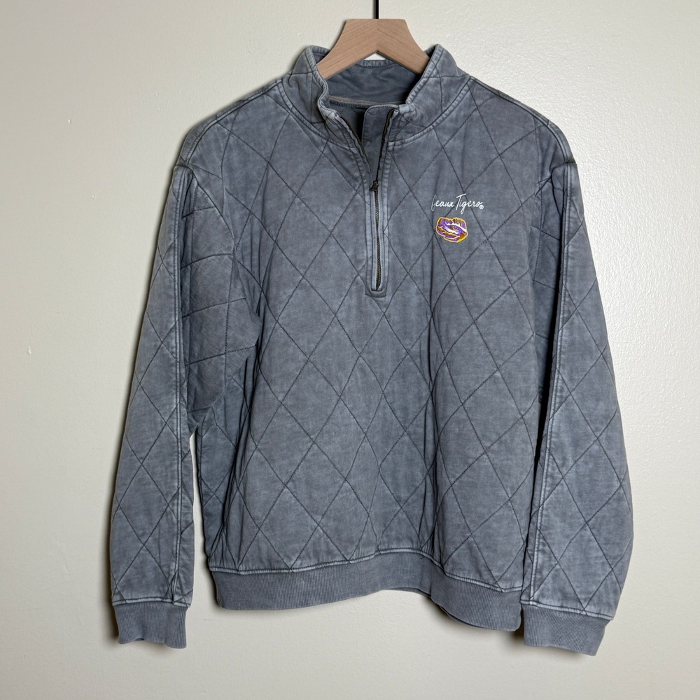 Gameday Couture LSU Tigers Quilted Quarter Zip Pullover Gray Mineral Wash Medium